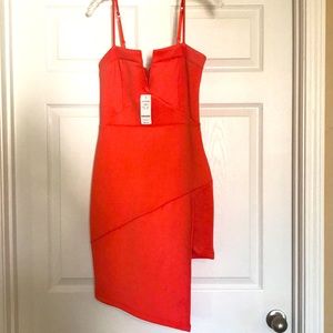 Coral asymmetrical dress.